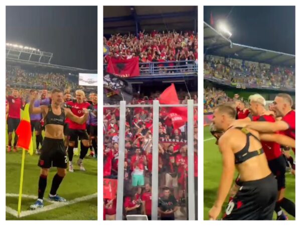 VIDEO/ Triumfi i Shqipërisë me përmbysje ndaj Ukrainës, shikoni festën elektrizuese të futbollistëve me tifozët